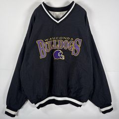 古着 90's/90年代 ホロウェイ Holloway USA製 ナイロンプルオーバー Vネック ビッグサイズ アメリカンフットボール XXL  ブラック メンズ