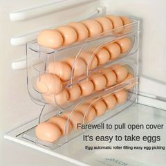 キッチン用卵収納ボックス - 落下防止、3層自動転がり式、冷蔵庫用卵ラック PP製
