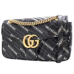 GUCCI(グッチ) GGマーモント ザ・ハッカープロジェクト スモールバッグ ショルダーバッグ 2WAY バレンシアガ コラボ BALENCIAGA レザー ブラック黒 ホワイト白シロ マットゴールド金具 443497 40802074551【アラモード】