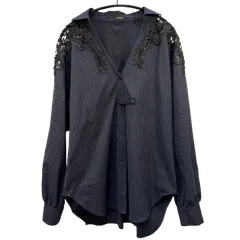 スタイリング styling/ リーフ ショルダー ストライプ ブラウス F ネイビーのサムネイル