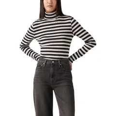 【送料無料】 リーバイス レディース Tシャツ トップス Women's Levi's Moon Rib Turtleneck Neptune Stripe Caviar