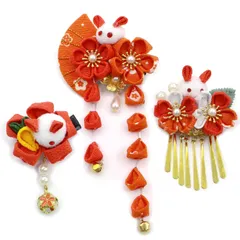 数量限定　つまみ細工 花 和装 卒業式 振袖 結婚式 着物 人気 和服 袴 ヘアーアクセサリー 浴衣 かんざし 七五三 結納 成人式 入学式 3点セット 発表会 髪飾り 鈴付き [JZOON] 手作り