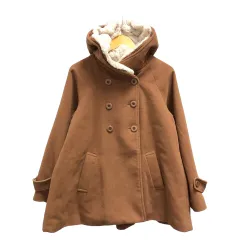 ナイスクラップ NICE CLAUP コート ミドル丈 フード ボア タック Aライン 長袖 無地 1 茶 ブラウン ※MZのサムネイル