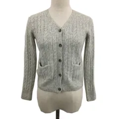 ミラオーウェン Mila Owen カーディガン ニット Vネック ケーブル編み ウール 長袖 F グレー