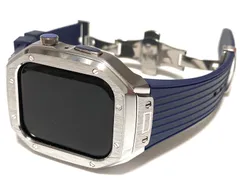 シルバーブラックD新作 メタル ラバー カスタム apple watch ケースカバー　45mm 44mm用 ベルト　バンド　アップルウォッチ　