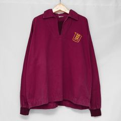 スキッパー 刺繍 デザインシャツ 長袖シャツ XXLサイズ リブ エンジ ワインレッド 古着 【UR-0337】
