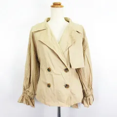ナイスクラップ NICE CLAUP continuer de NICE CLAUP ジャケット アウター 長袖 ドロップショルダー ダブル トレンチコート風 薄手 コットン F ベージュ ※EKMのサムネイル
