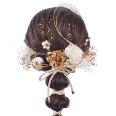入学式 豪華 ヘアアクセサリー 七五三 結婚式 前撮リ ヘッドドレス 袴 可愛い 振袖 着物 浴衣 花火 飾り 和装小物 組紐 和玉 アジサイ かすみ草 アンティ一クベリ一 金箔 (ゴールド) 水引 ドライフラワー 成人式 卒業式 ［R-QINYUER］髪飾り