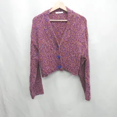◇ y/m イム ショート丈 おしゃれ カジュアル 長袖 ニット カーディガン サイズFree パープル系 レディース E  【1407020001311】