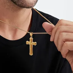 ネックレス 男女兼用 ファッションペンダントネックレス S925シルバー 18Kゴールドメッキ クロスペンダント ネイティブスタイル シンプル 重量感 デザインネックレス 十字架  ハイポアレルゲニック 誕生日 プレゼント カップル お揃い ゴールド