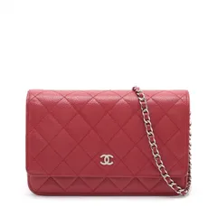 CHANEL/シャネル　マトラッセ キャビアスキン チェーンウォレット　レッド　カード有　シール有　18番台　クロスボディバッグ　【中古】