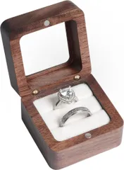【在庫セール】プロポーズ 婚約指輪 ミニジュエリーボックス リングケース 指輪ケース リングケース ピアス ジュエリー 木製 収納ケース 小さい ケース 持ち運び 携帯用 指輪 シンプル 高級 changbloom 2枚入り (窓付き正方形の白)のサムネイル