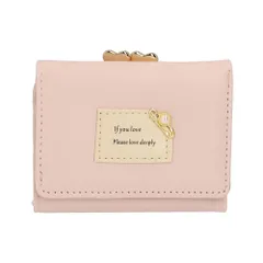 ☆ ライトピンク ☆ ミニ財布 kq17 二つ折り財布 レディース がま口 ミニ財布 二つ折り 小銭入れ ミニウォレット 小さい 財布 ウォレット 合成革 おしゃれ かわいい 女性用 安全ピン パール ブラック ブルー ピンク パープル