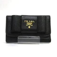 中古 プラダ キーケース レザー ゴールド金具 Bランク ブラック リボン レザー レディース PRADA 【送料無料】【西神店】
