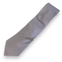 美品 クリーニング済み DOLCE&GABBANA ドルチェ&ガッバーナ シルク100％ ネクタイ×タイバー 2点セット パープル シルバー メンズ 古着 中古 USED