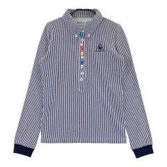 サイズ：S LE COQ GOLF ルコックゴルフ  長袖ポロシャツ ボタンダウン ストライプ柄 ネイビー系 [240101476508] ゴルフウェア レディース ストスト