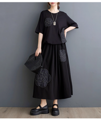 モード系  レトロ花  刺繍  セットアップ  2点セット  ゆったりとした  カジュアル  大きいサイズ  スリムスーツ  夏  新しいスタイル  ファッショナブル  ツーピース
