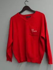 M8155 RODEOCROWNS ロデオクラウンズ バックロゴ ニット Vネック セーター レッド 赤 FREEサイズ レディース ロゴデニム カジュアル