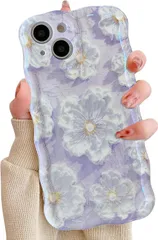 【在庫処分】QLTYPRI iPhone 12ケースTPUカバー おしゃれ 韓国 可愛い 花柄 ウェーブ 薄型 軽量 耐衝撃 スマホケース ワイヤレス充電対応 ストラップホール付き アイフォン12 ケース 6.1インチ 対応 - パープル #2