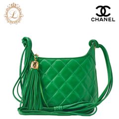 CHANEL シャネル マトラッセ  フリンジ付き ショルダー ラムスキン グリン（ゴールド金具）ショルダーバッグ ミニショルダーバッグ  レディースバッグ ハイブランド【中古】【送料無料】