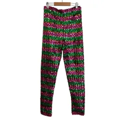 美品 GUCCI グッチ ボーダー スパンコール スキニーパンツ S ピンク×グリーン レディース 古着 中古 USEDのサムネイル