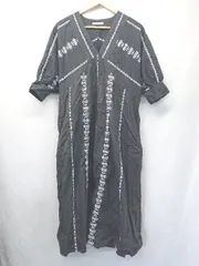◇ ⊂ ジャーナルスタンダード レリューム 刺繍 七分袖 膝下丈 ワンピース サイズF ブラック系 レディース E  【1507100005625】
