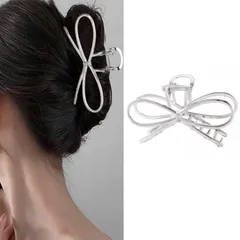 大きめ レディース用 贈り物 おしゃれ オフィス オフィス 韓国風 髪飾り 人気 髪留め ヘアアクセサリー クリップ シンプル ヘアクリップ (シルバーボウ) バンスクリップ HAPVITAL