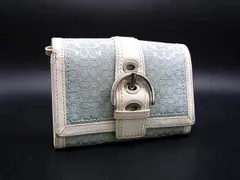 COACH コーチ ミニシグネチャー レザー×キャンバス 二つ折り 財布 ウォレット レディース アイボリー系×ライトブルー系 DJ5119