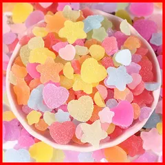 カラフル 可愛い ネイルデコ 2サイズ DIY手芸材料 デコ素材 約100個 飾り物 装飾品 チャーム ハート スイーツ DIY用品 星 手作り アクセサリーパーツ ハンドメイド デコパーツ デコ材料 DIY キャンディー 指輪 財布 クラフト用 グミ ハート