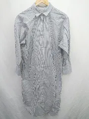 ◇ Θ UNFILO アンフィ―ロ ストライプ柄 ロング丈 長袖 シャツ サイズS グレー ホワイト レディース E  【1503040001444】