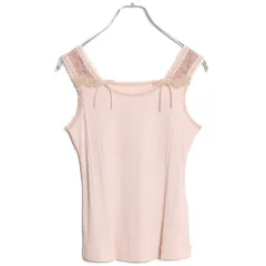 インゲボルグ★お花のモチーフ付き♪ノースリーブカットソー ピンク系 サイズ9 リボン&はしごレースも♪無地 z14956