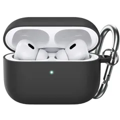 【特価商品】JEDirect AirPods Proケース(第2/1世代 2023/2022/2019)用アップグレードシリコンカバー キーホルダー付き ハードPC内部 耐衝撃保護スキンシェル フロントLED可視 (ブラック)