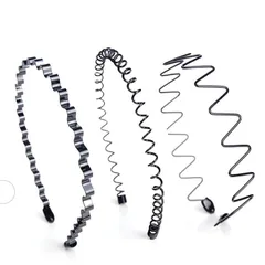 Cセット（＃3894） カチューシャ 3本セット スプリング ヘアバンド メンズ レディース 3種類 痛くない 防錆メッキ 波型 くし付き 滑り止め 黒 シンプル 前髪 固定 しっかり オシャレ 髪飾り 洗顔 男女兼用 (Cセット（＃3894）)