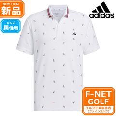 新品 【ホワイト/ホワイト】春 夏 モデル adidas アディダス ゴルフウェア IKK80 PLAYGREEN モノグラム ドライ シャツ ポロシャツ [吸汗速乾] （メンズ）☆