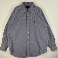 古着 90's/90年代 ラルフローレン RALPH LAUREN 長袖シャツ チェック ロゴ 刺繍 ボタンダウンシャツ XL  ブルー系 マルチカラー メンズ