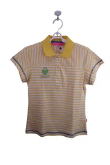 【美品】VIVA HEART(ビバハート) ポロシャツ 黄色白ボーダー レディース 40 ゴルフウェア 2508-0042 中古