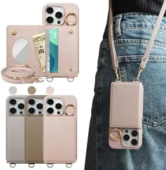 iphone14pro ケース 首掛け 肩掛け 斜めがけ レディース スマホポーチ バッグ用 ピンク