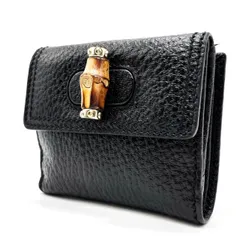 【良品】 GUCCI グッチ 二つ折り 財布 コンパクトウォレット ターンロック ゴールド金具 ロゴ型押し カードケース 小銭入れ 定期入れ シボレザー レディース ブラック 黒色