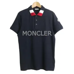 美品 MONCLER モンクレール サイズXS MAGLIA POLO MANICA CORTA トリコロール ロゴワッペン コットン 半袖 ポロシャツ カットソー 紺 ネイビー メンズ