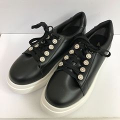 padourouge　パドリュージュ　ジャパンメイド ビジュウアクセント 厚底・軽量 柔らか牛革スニーカー　ブラック　23.5㎝　訳あり　タ