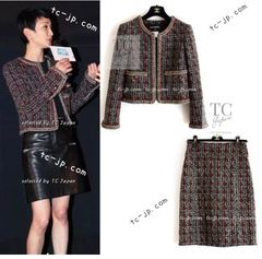 美品　CHANEL シャネル　トリコロール ツイード　スカート　シルク 極美品CHANEL シャネルトリコロール ツイードスカートシルク