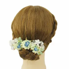 髪飾り 成人式 振袖 前撮り 袴 花 浴衣 夏祭り 花火大会 豪華3点セット 白 水色 青 パール ガラスビーズ ヘアアクセ 新作 かん No.9-3346