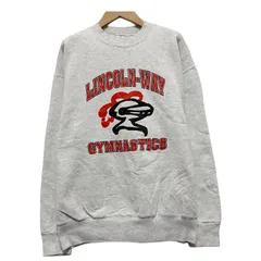 90s USA FABRIC フルーツオブザルーム スウェット Lサイズ FRUIT OF THE ROOM カレッジ スエット トレーナー 長袖 グレー レッド Made in USA 短丈 ボックスシルエット 古着 X119