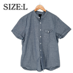 J.CREW ノーカラーシャツ 半袖 L ボタン付き シャツ ジェイクルー メンズ 古着 大きいサイズ 大きめ
