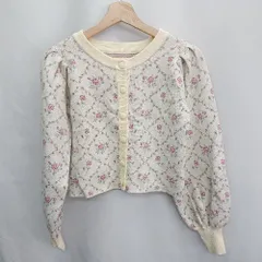 ◇ ⊇ one after another NICE CLAUP 薔薇 長袖 ニットカーディガン サイズF ホワイト系 レディース E  【1412090054877】