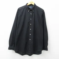 XL/古着 ラルフローレン 長袖 ブランド シャツ メンズ 90s ワンポイントロゴ YARMOUTH 大きいサイズ ロング丈 コットン ボタンダウン 黒 ブ