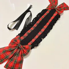 赤リボンタータンチェック 黒フリルヘッドドレス