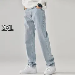 [2XL]秋冬 コーデ メンズ  服 シンプル ファッション オシャレ 大人 かっこいい 大きいサイズ ストリート 紳士服 ライト ブルー ウォッシュ ジーンズ アメリカン ストリート レトロ 縦 ストレート ワイド レッグ カジュアル パンツ
