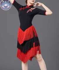 新品 未使用 新作 社交ダンスドレス ラテンドレス 半袖 フリンジ 競技 オーダーメイド