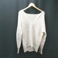 ◇ SENSE OF PLACE Vネック 透け感あり 無地 シンプル オーバーサイズ 長袖 ニット サイズONE ホワイト レディース E  【1308160058480】